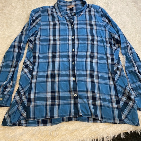 J. Jill button down Lightweight plaid shirt in blues Exc Condition - Picture 1 of 5